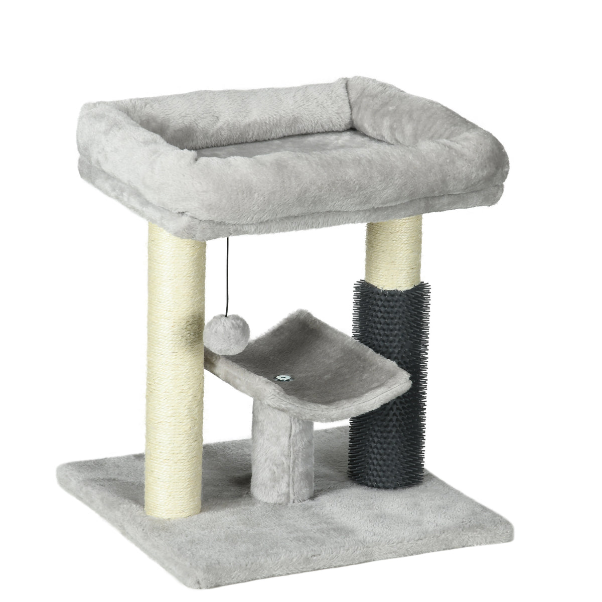 Albero Tiragraffi con Lettino, Piattaforma, Spazzola e Palo in Sisal, 40x40x48 cm, Grigio