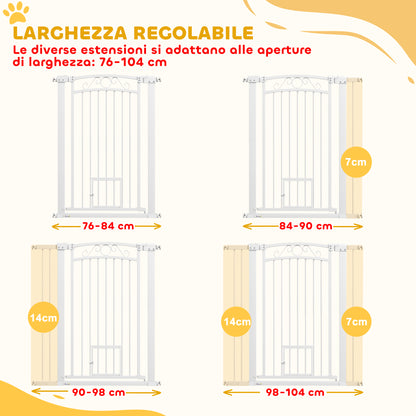 Cancellino per Cani Regolabile con Estensioni e Porta per Gatti, 76-104x106cm, Bianco