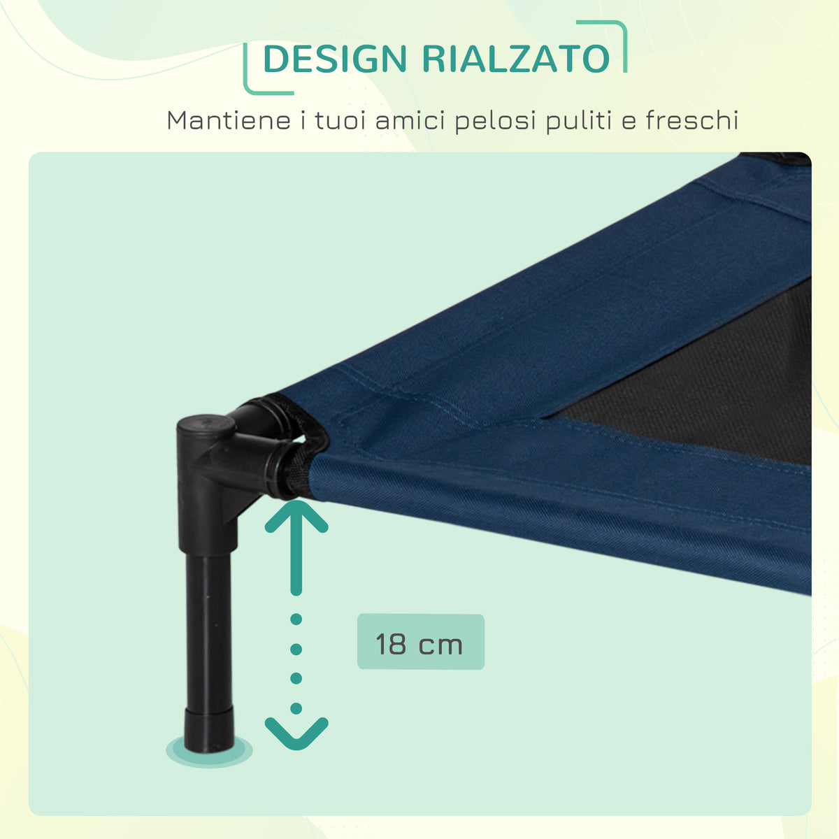 Letto Rialzato per Cani 20 kg max Impermeabile, in Tessuto Oxford e Metallo, 76x61x18 cm, Blu