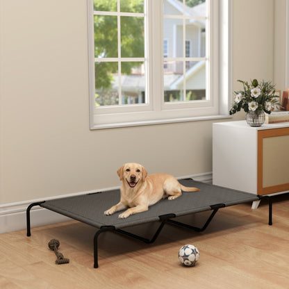 Lettino per Cani Grandi Rialzato da Esterno in Acciaio e Rete Traspirante, 152x94x23 cm, Grigio