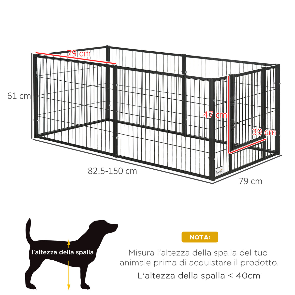 Recinto per Cani di piccola taglia con 6 pannelli per esterni e Interni, 82.5-150x79x61cm Metallo