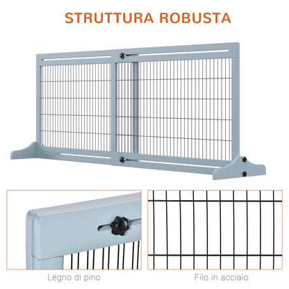 Cancellino per Cani Estensibile da Interno in Legno e Acciaio, 104-180x36x69cm, Blu-grigio