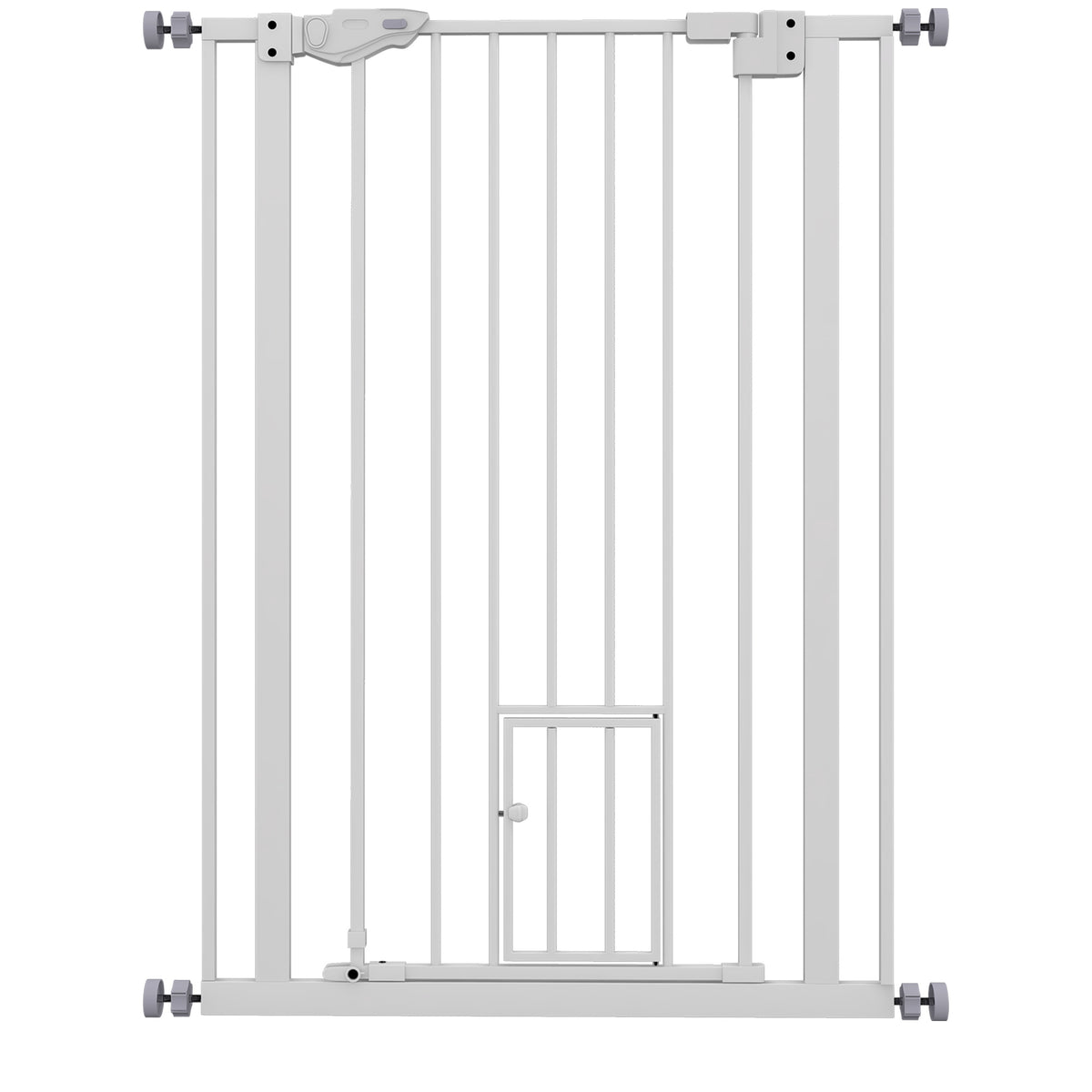 Cancellino per Cani Regolabile Alto con Porta Piccola e Chiusura Automatica, 74-80x104cm, Bianco