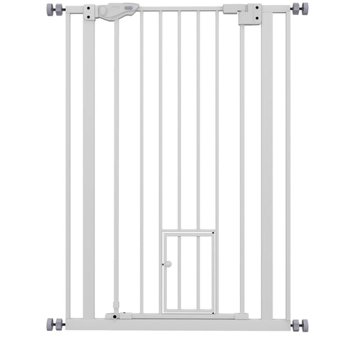 Cancellino per Cani Regolabile Alto con Porta Piccola e Chiusura Automatica, 74-80x104cm, Bianco