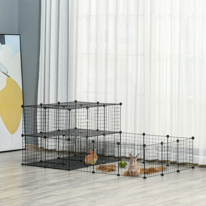 Recinto per Conigli Modulabile in Metallo con Scaletta e Accessori Montaggio, 175x105x70cm - Nero