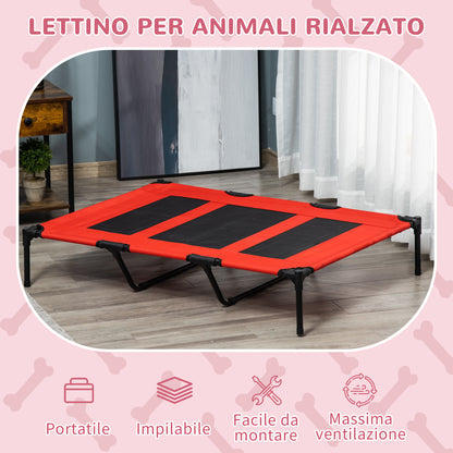 Lettino per Cani 50kg max Rialzato con Borsa da Viaggio, in Metallo e Tessuto Oxford, 122x92x23 cm, Rosso
